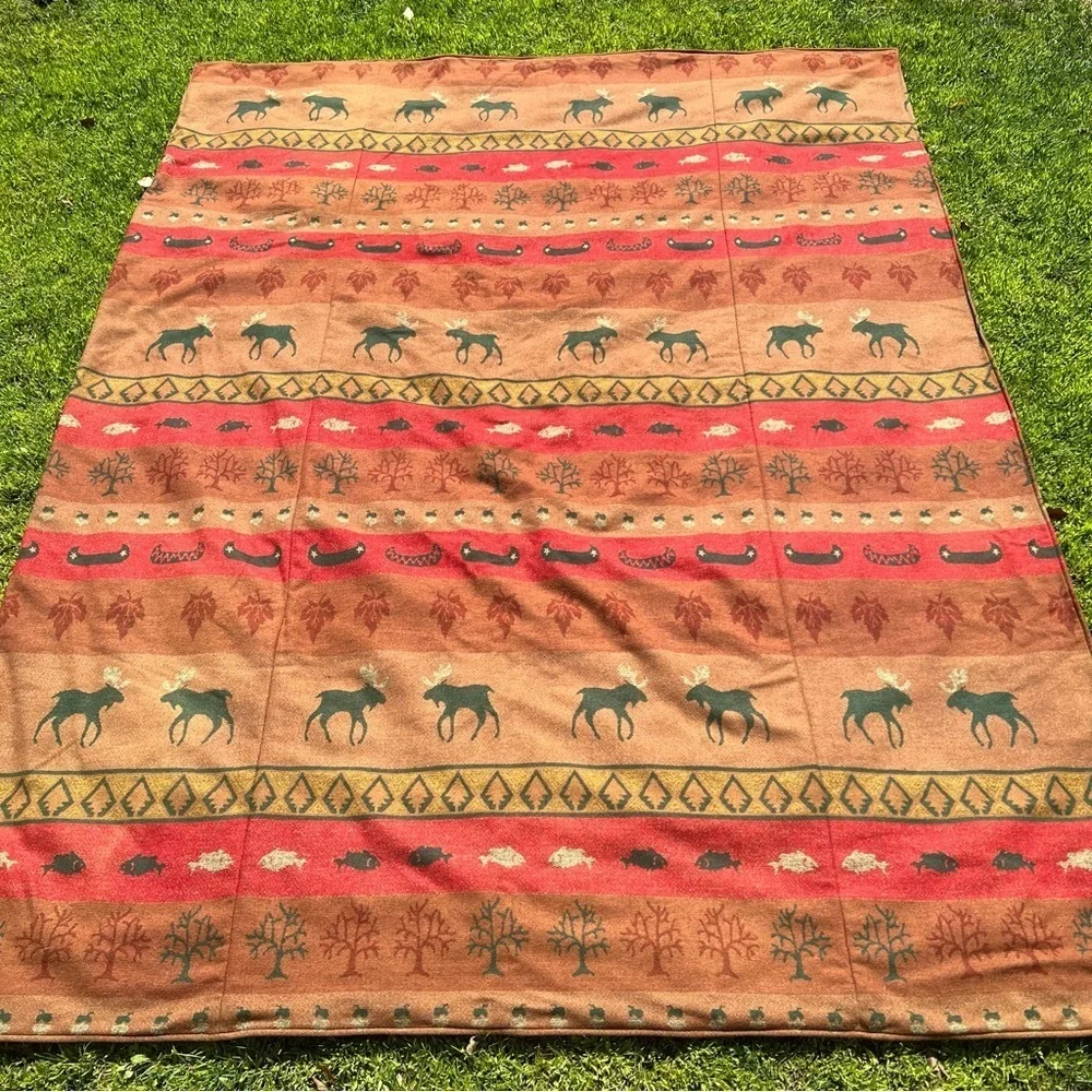 Pendleton Moose Lodge Cabin 100% Wool Reversible Duvet Cover Canoes Fish Leaves